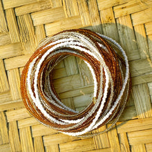 Load image into Gallery viewer, handmade african waist beads in solid white, clear white, gold and brown
