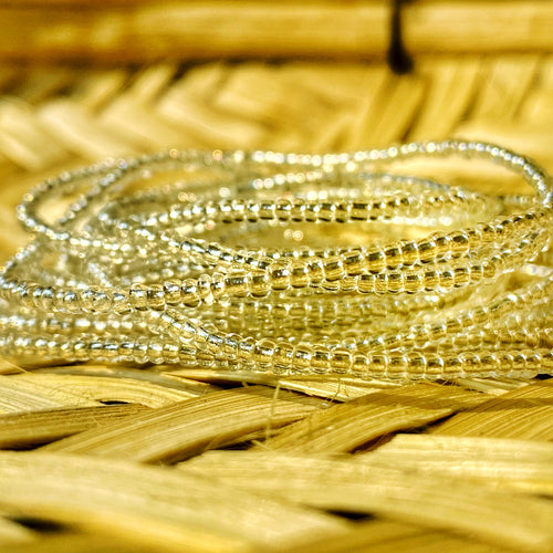 hand made african waist beads in clear white 