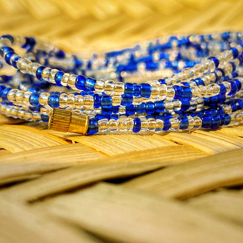 clear white and blue hand made african waist beads