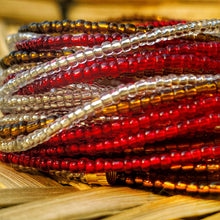 Load image into Gallery viewer, handmade african waist beads in red, brown and clear white
