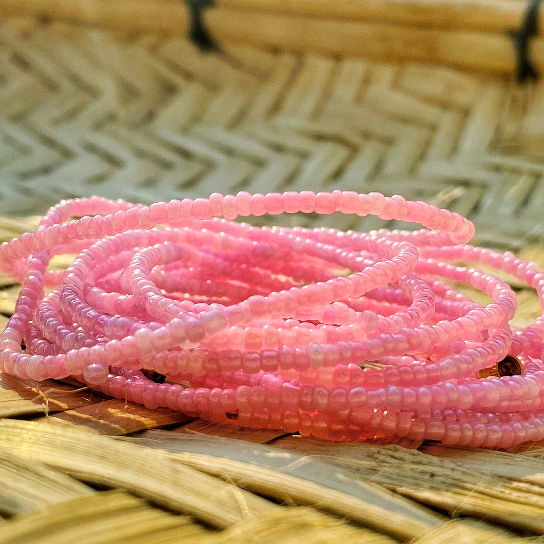 Handmade african waist beads in light pink