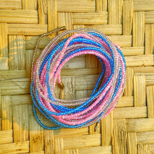 Load image into Gallery viewer, handmade African waistbeads in trans pride light pink, light blue, clear white waist beads
