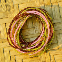 Load image into Gallery viewer, hand made african waist beads brown, pink and green
