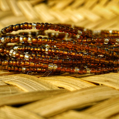 hand made african waist beads in brown and clear white