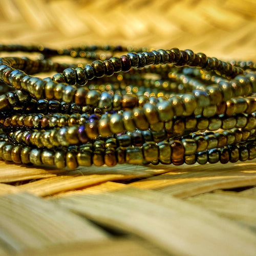 Handmade african waist beads in dark grey brown metallic