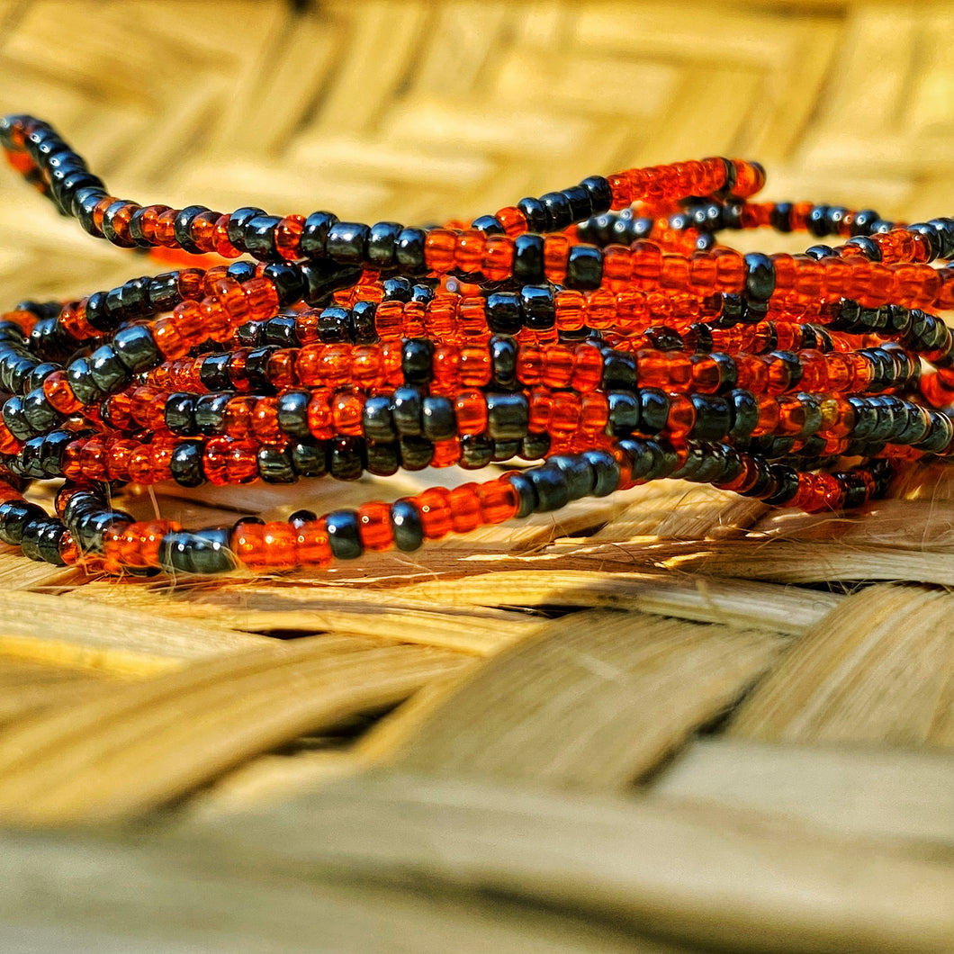 hand made african waist beads orange and dark grey